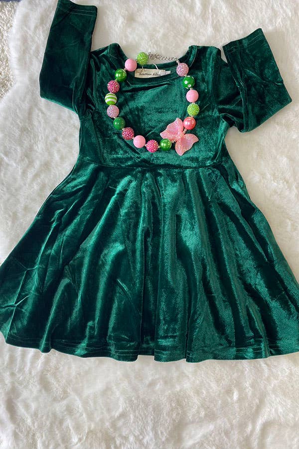 K186 green velvet girls dress