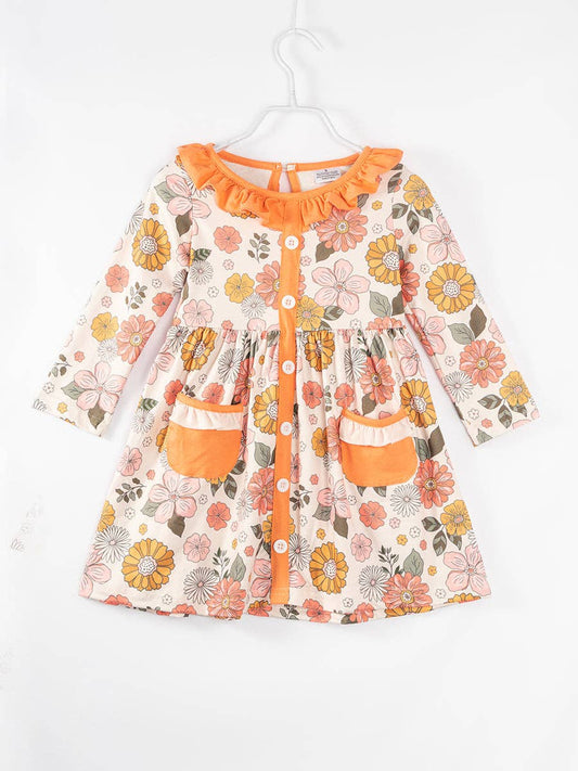 K149 Floral Pocket Ruffle Dress
