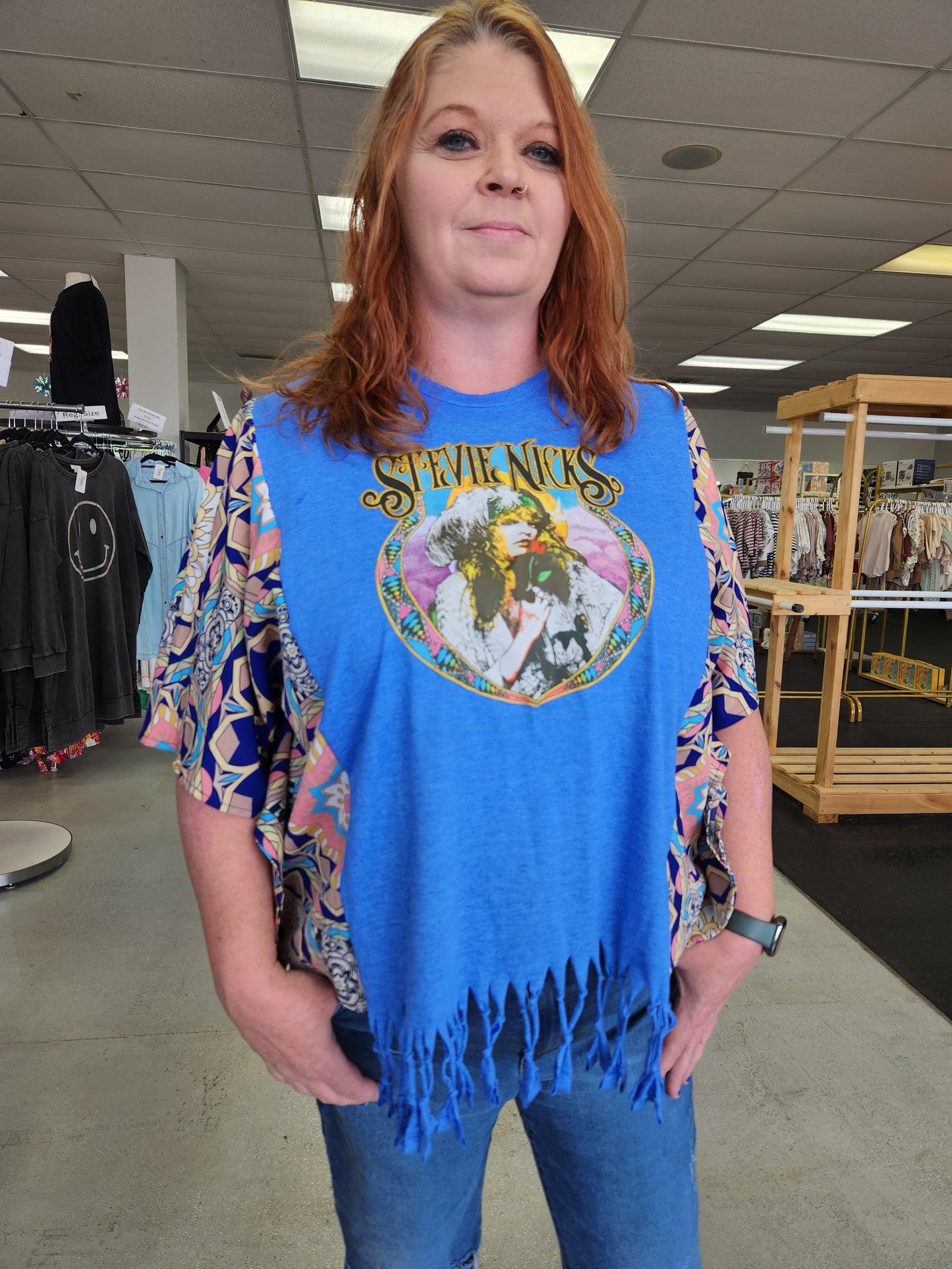 Upcycled Poncho Style Boho Tshirt