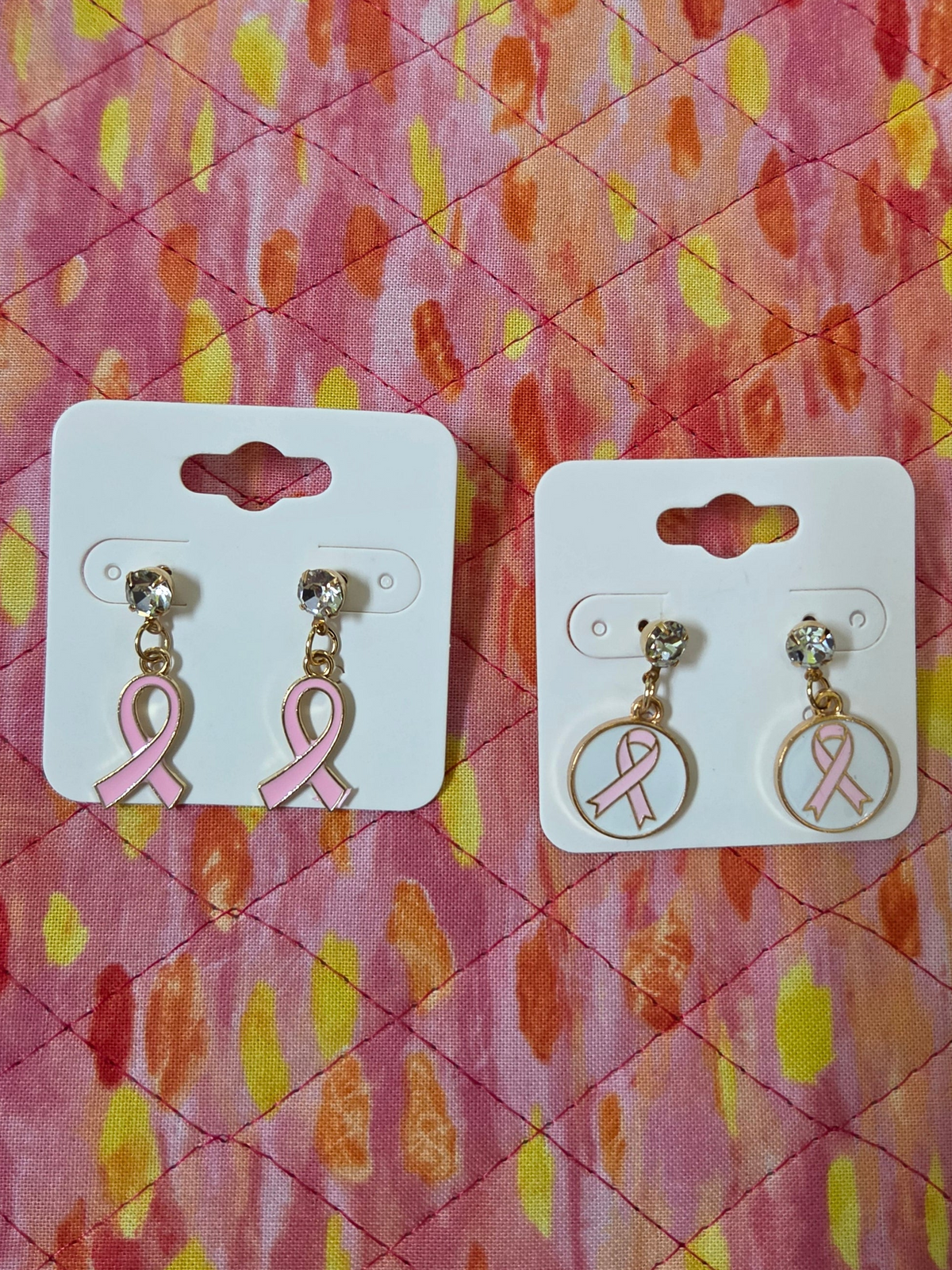 Breast Cancer Pink Ribbon Post Dangle Earrings E03