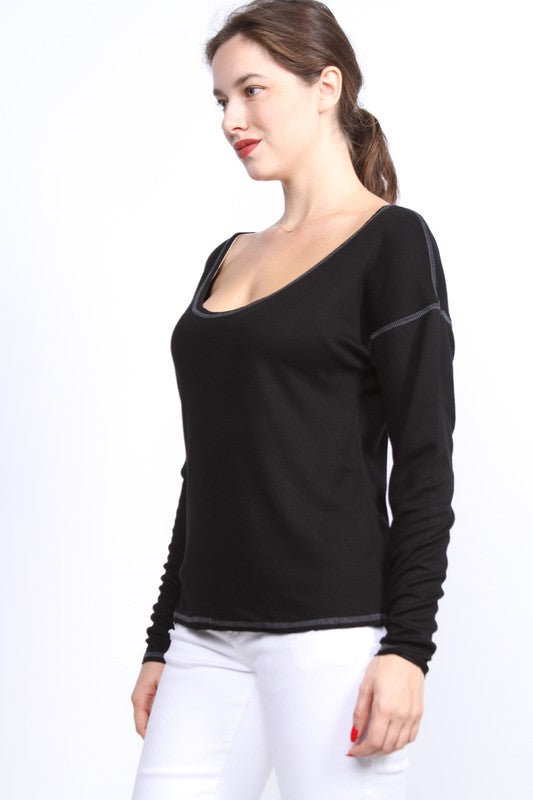 6935 Contrast Stitch Top, Black