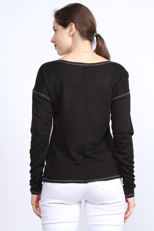 6935 Contrast Stitch Top, Black