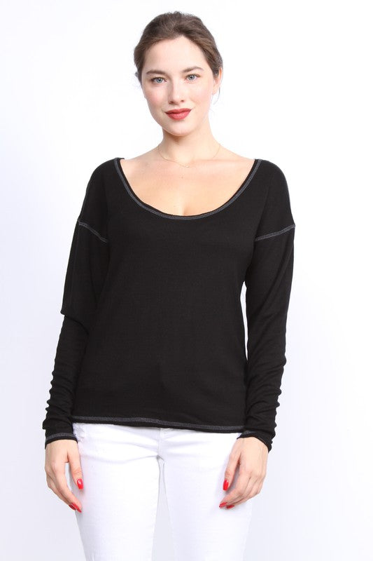 6935 Contrast Stitch Top, Black
