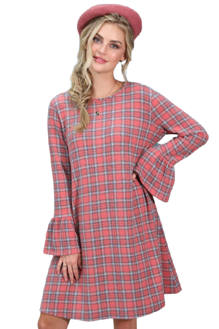 7057 Sassy Plaid Dress, Pink