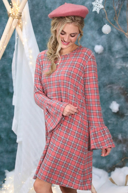7057 Sassy Plaid Dress, Pink