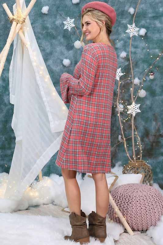 7057 Sassy Plaid Dress, Pink