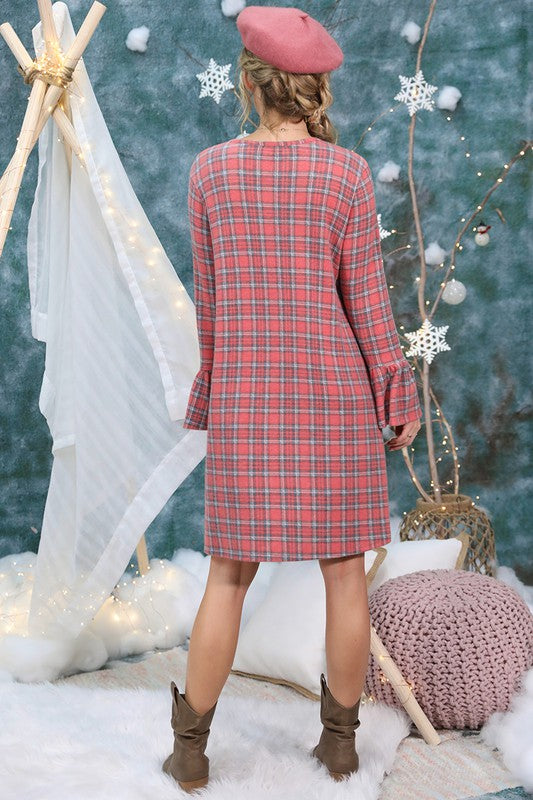 7057 Sassy Plaid Dress, Pink