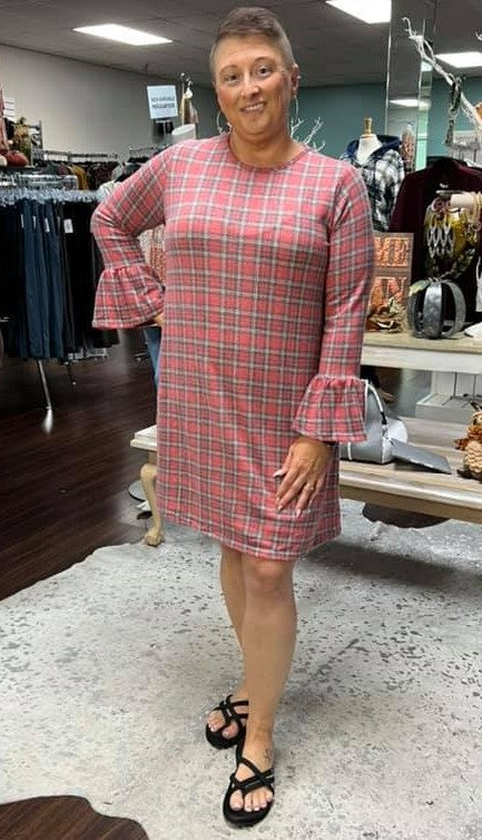 7057 Sassy Plaid Dress, Pink