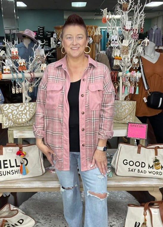 D816 Comfy Combo Plaid Shacket
