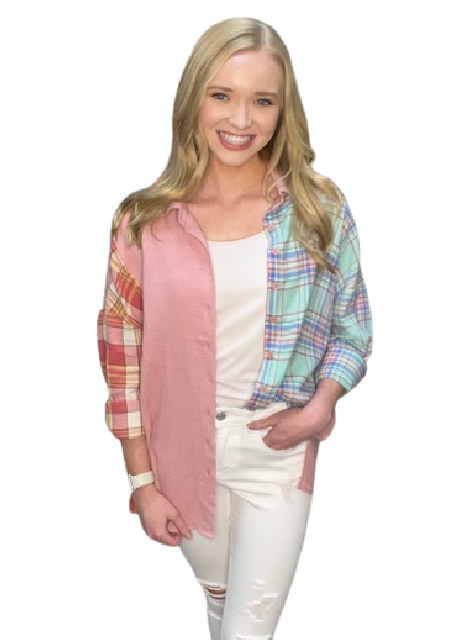 OMG Plaid Color Block Shirt D776 Final Sale
