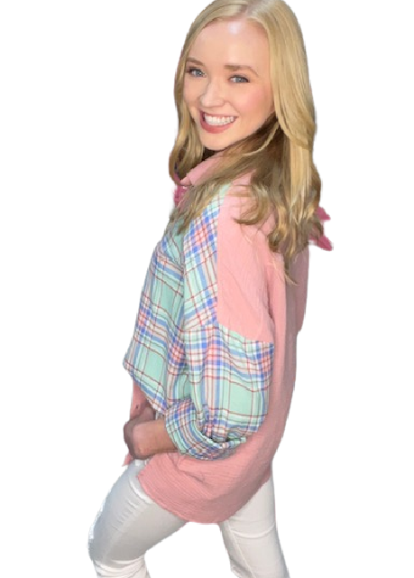OMG Plaid Color Block Shirt D776 Final Sale