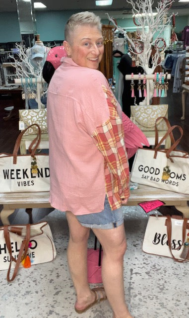 OMG Plaid Color Block Shirt D776 Final Sale