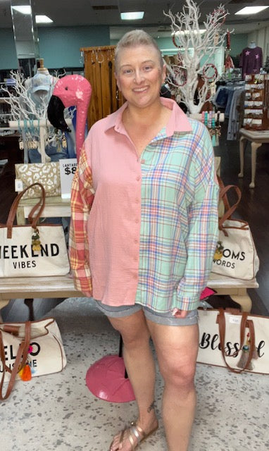 OMG Plaid Color Block Shirt D776 Final Sale
