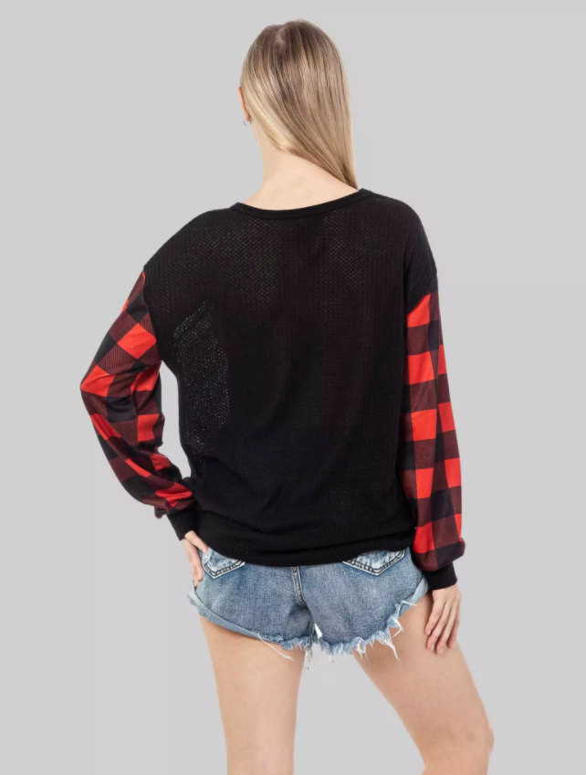 L311 Lov My Plaid Top, Black Final Sale