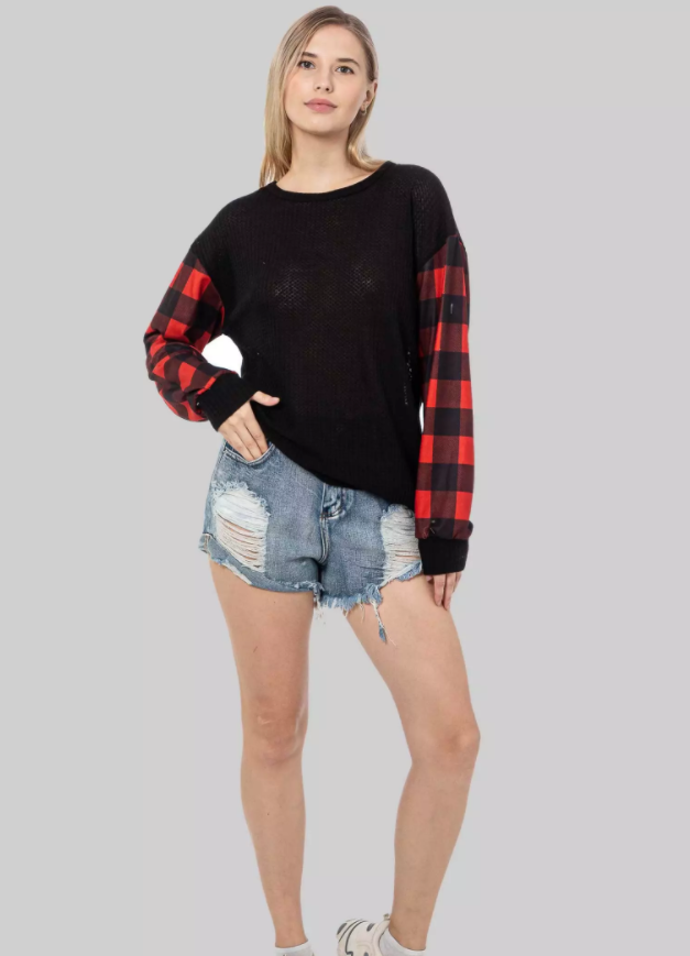 L311 Lov My Plaid Top, Black Final Sale