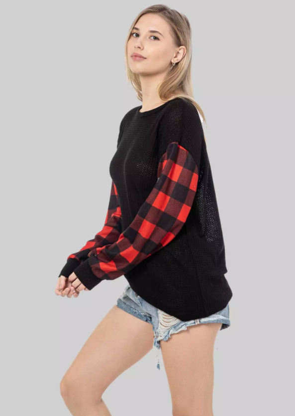 L311 Lov My Plaid Top, Black Final Sale