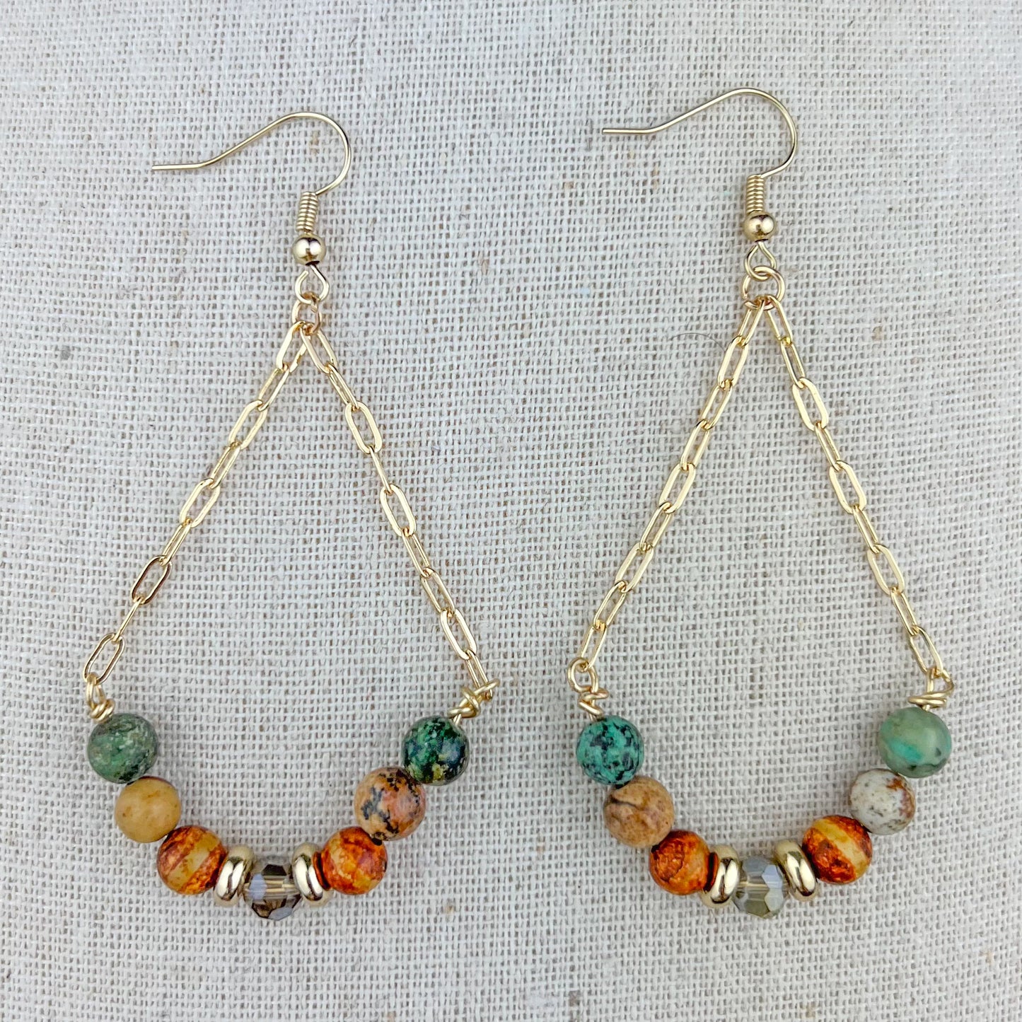Tear Drop Chain Earrings with stones JAC107