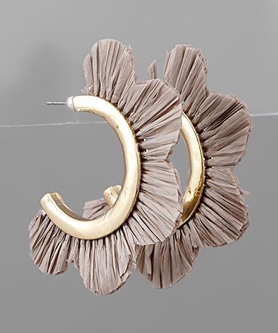 Raffia Flower Half Hoop Earrings JV206