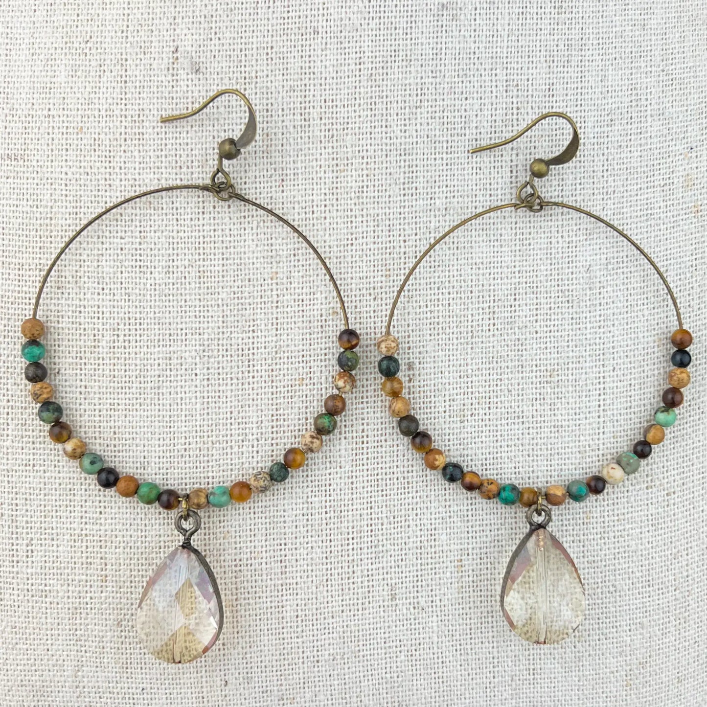 Jasper Bead Earring with crystal JAC120