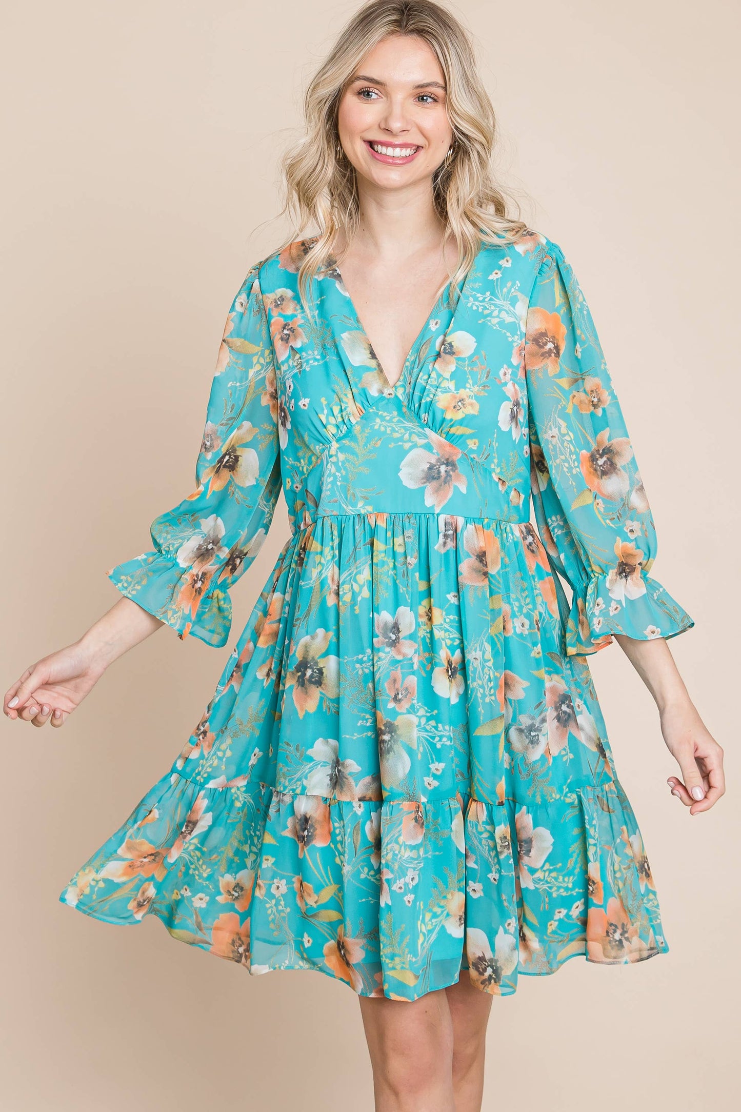 Curvy Floral Chiffon Dress 8761