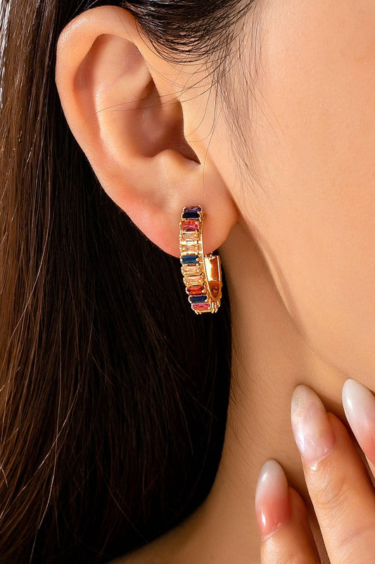 Multicolor Baguette Crystal Hoop Earrings