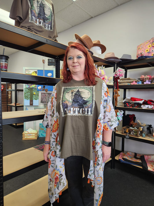 Upcycled Poncho Style Rock & Roll TShirt Witch