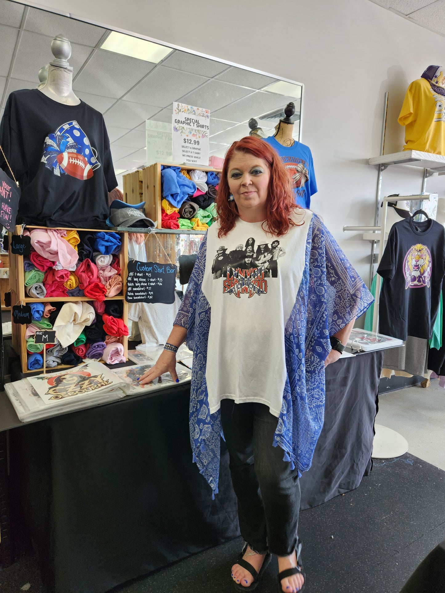 Upcycled Poncho Style Rock & Roll TShirt LS