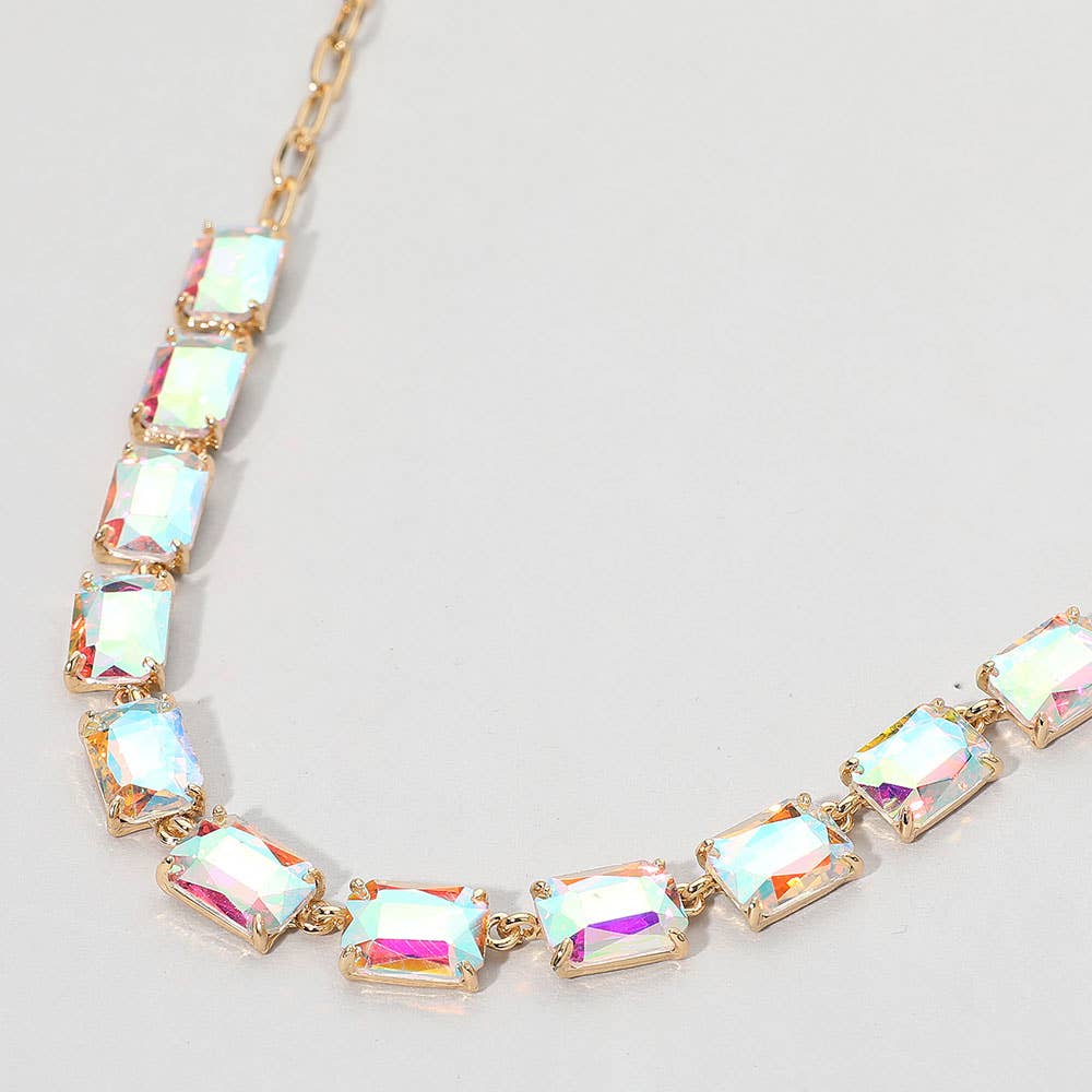 Cushion Rectangular Stone Cluster Link Evening Necklace