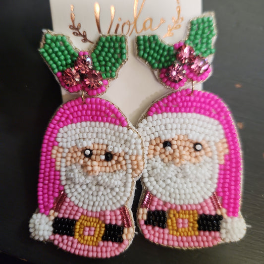 Pink holly santa Earrings JC176