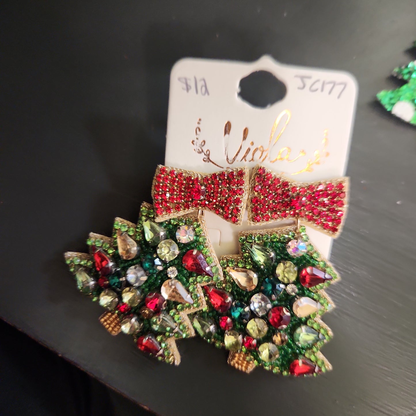 Green gem christmas tree earrings JC177