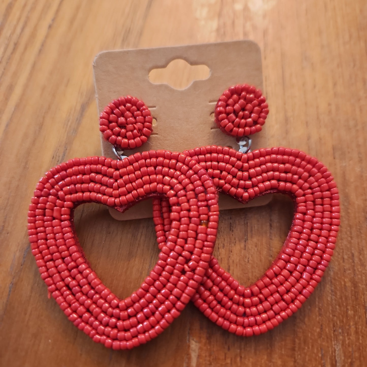 Red Beaded Heart earrings JC202