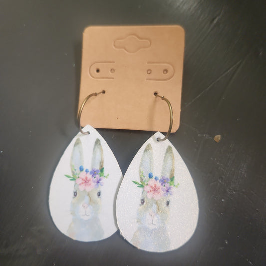 Tall Bunny with Flower Crown Earrings JC220
