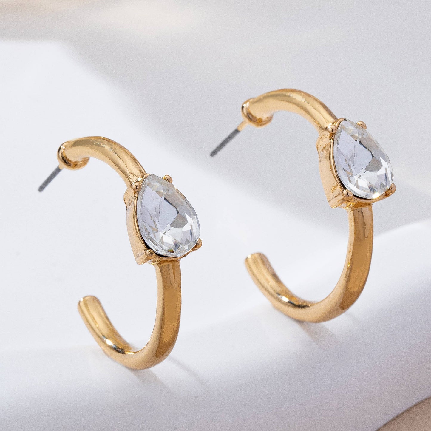 Solitaire Crystal Gold Hoop Earrings