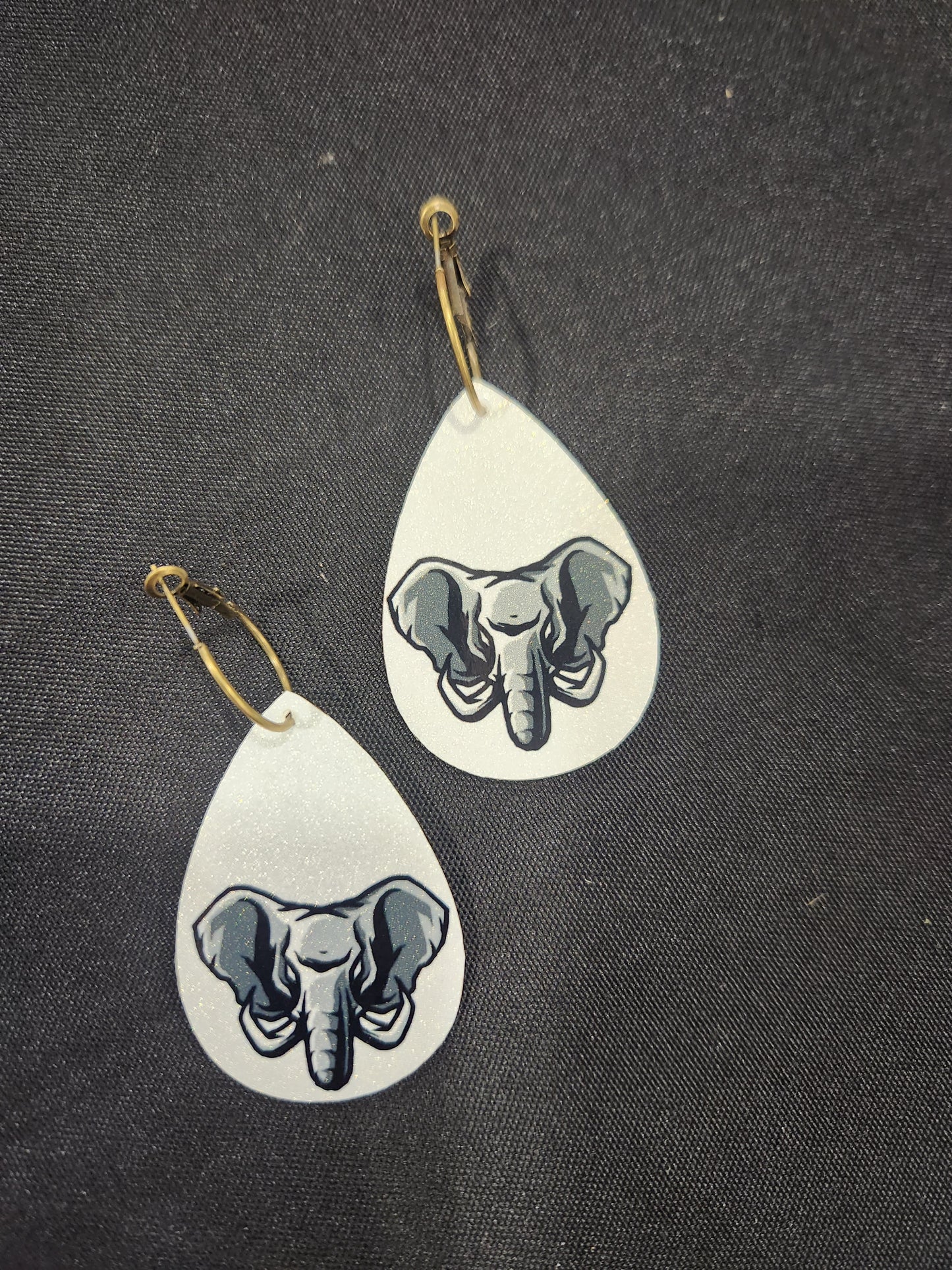 Elephant teardrop earrings lightweight with brass hoops JN704