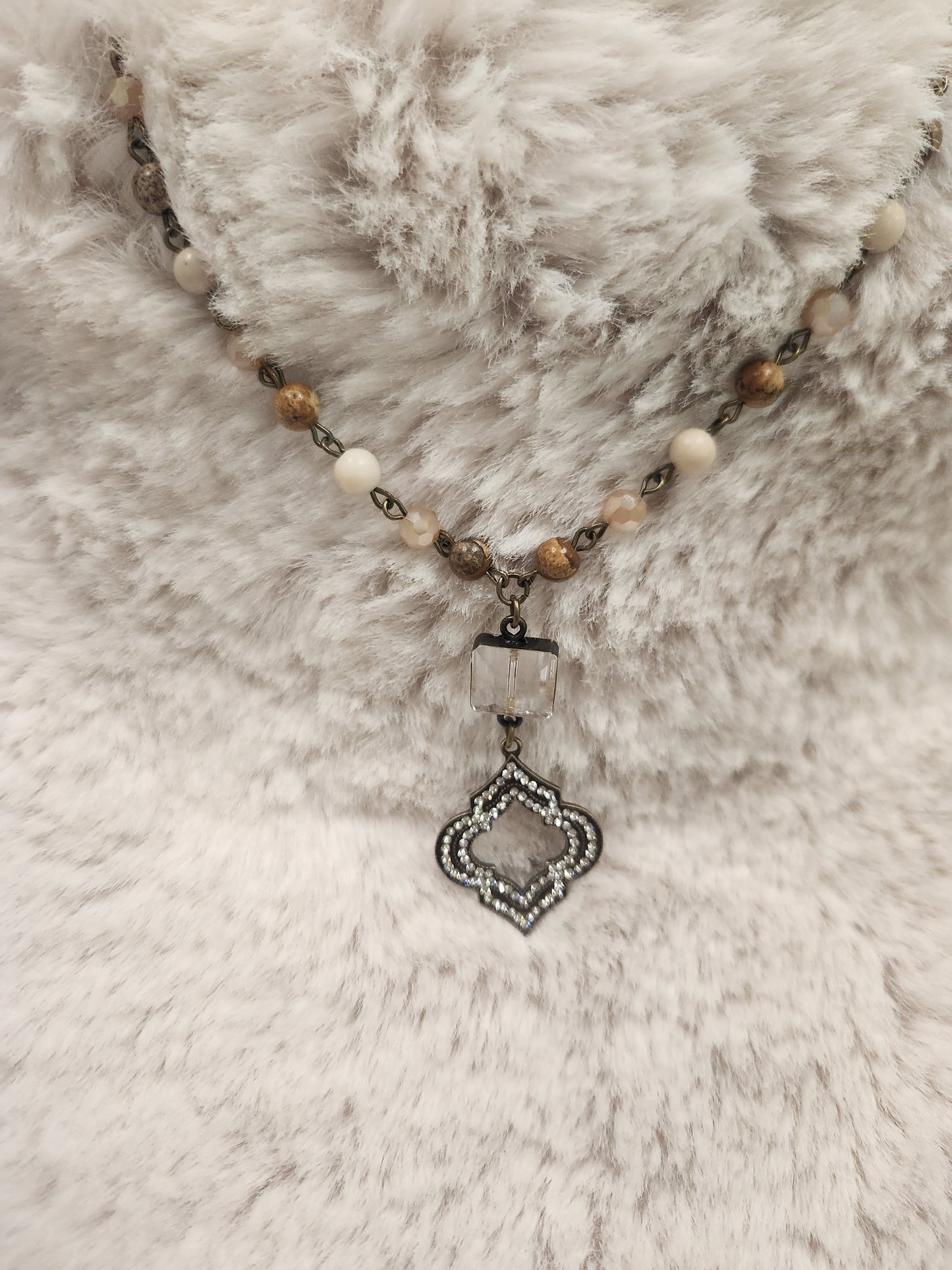 Jasper necklace with Crystal & Rhinestone Pendant JAC129