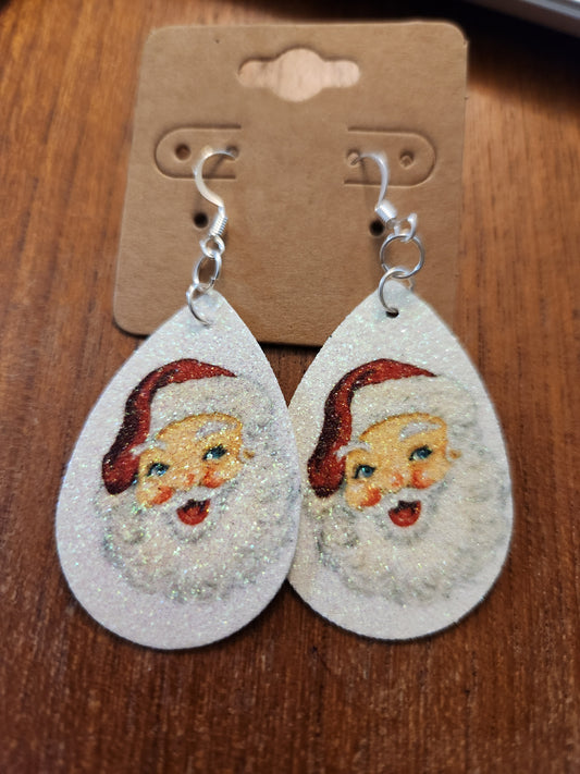 Red Hat Santa Glitter Christmas Earrings JC108