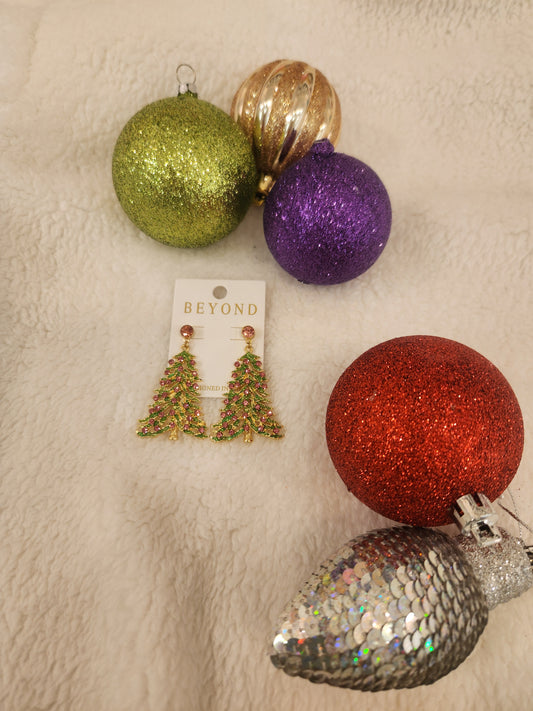 Christmas Tree Pink & Green Earrings JC21