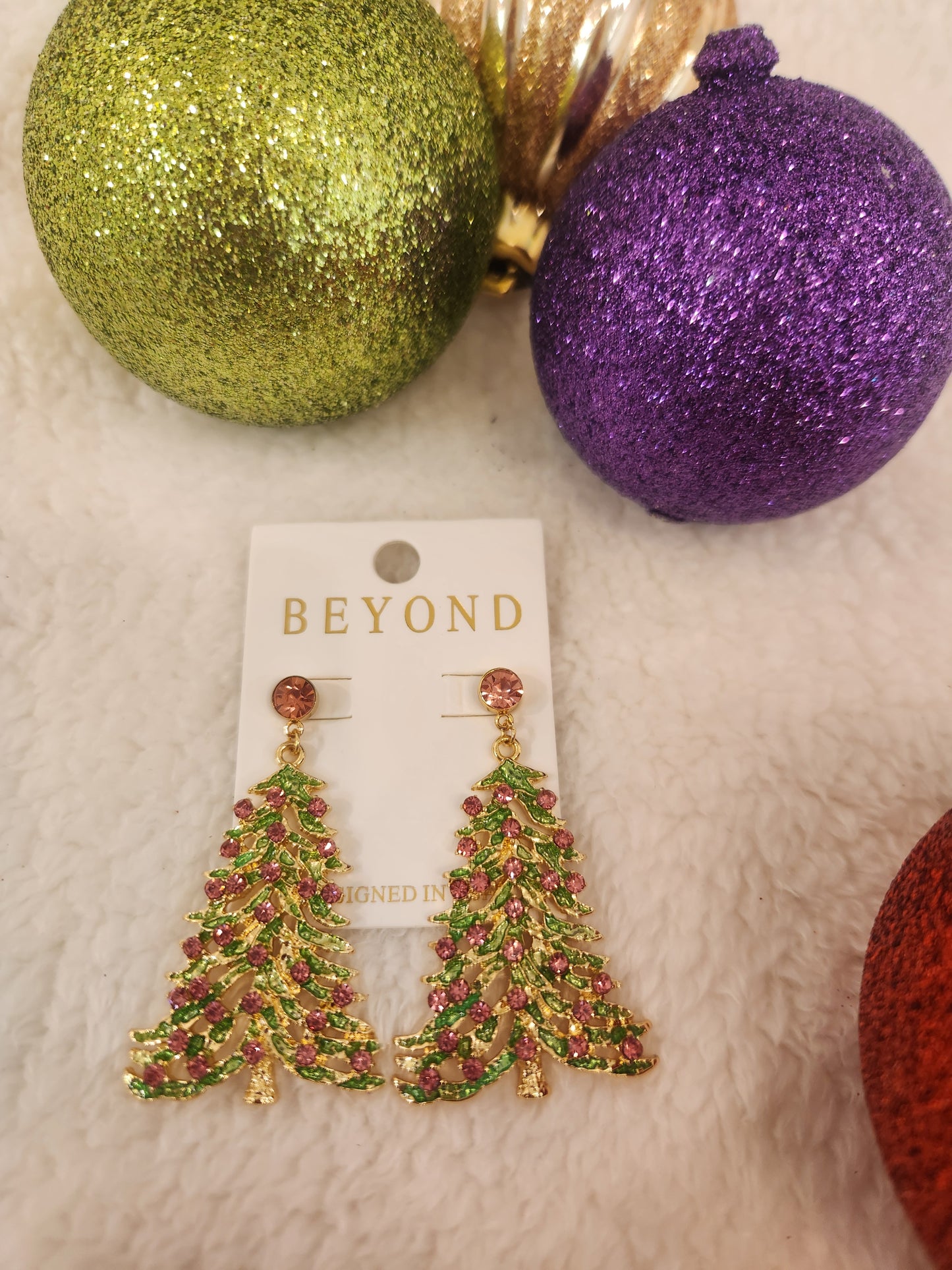 Christmas Tree Pink & Green Earrings JC21