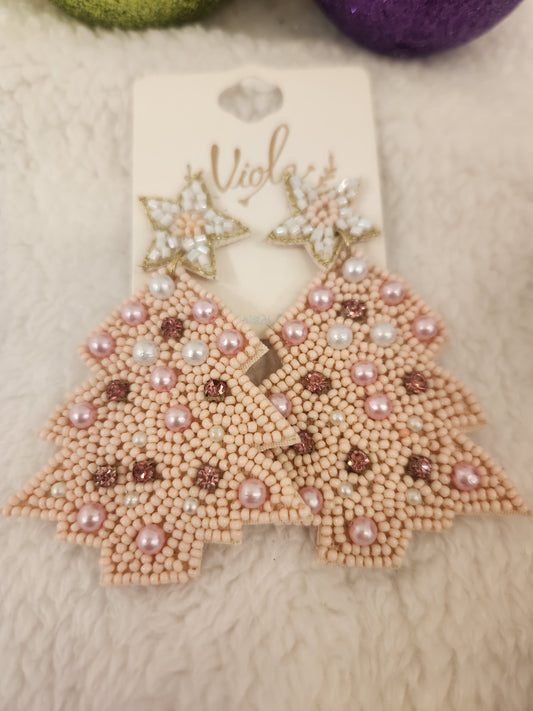 Pink Pearl Beaded Christmas Trees JC28