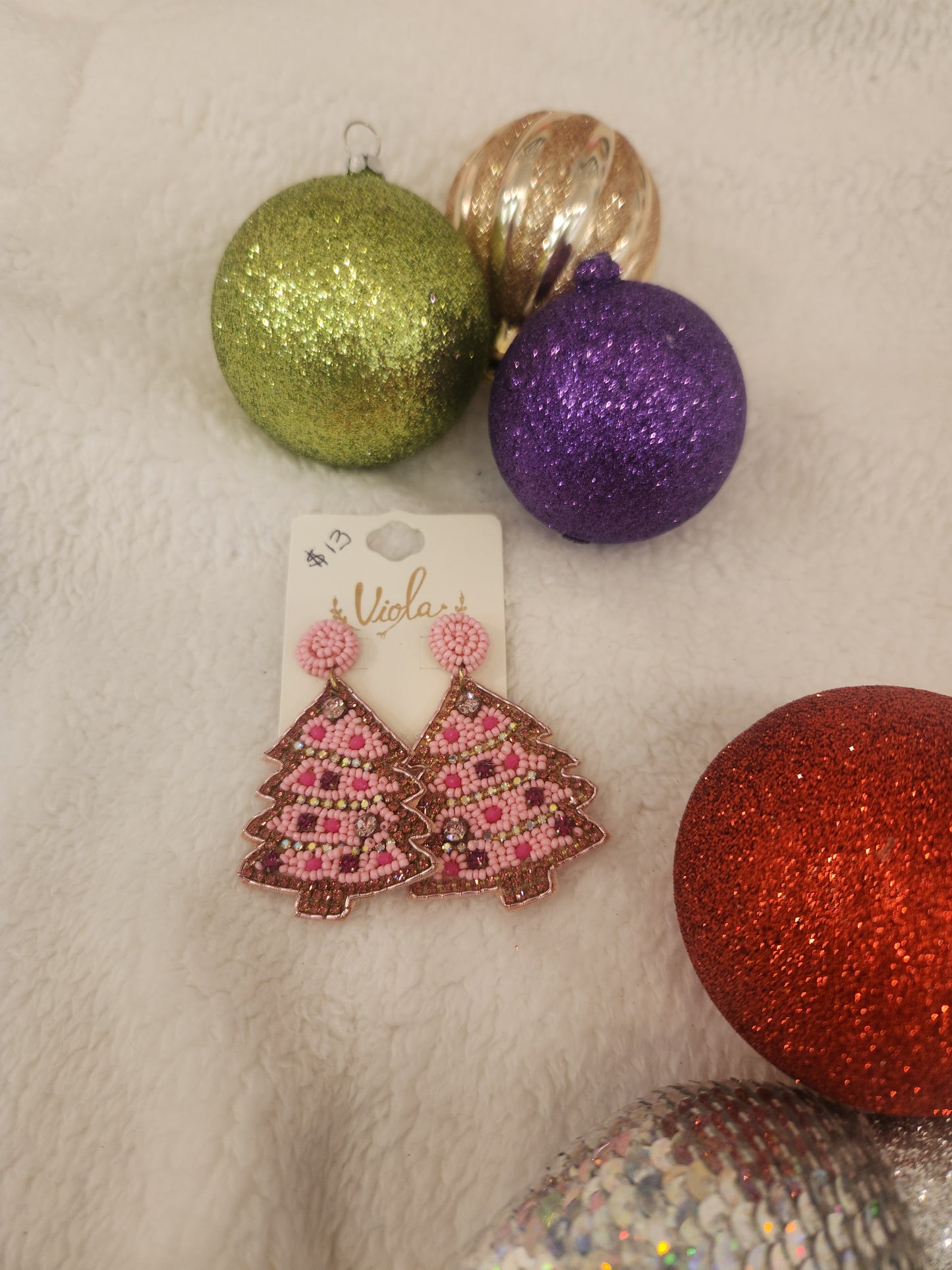 Sparkle Pink Christmas Trees Earrings JC30