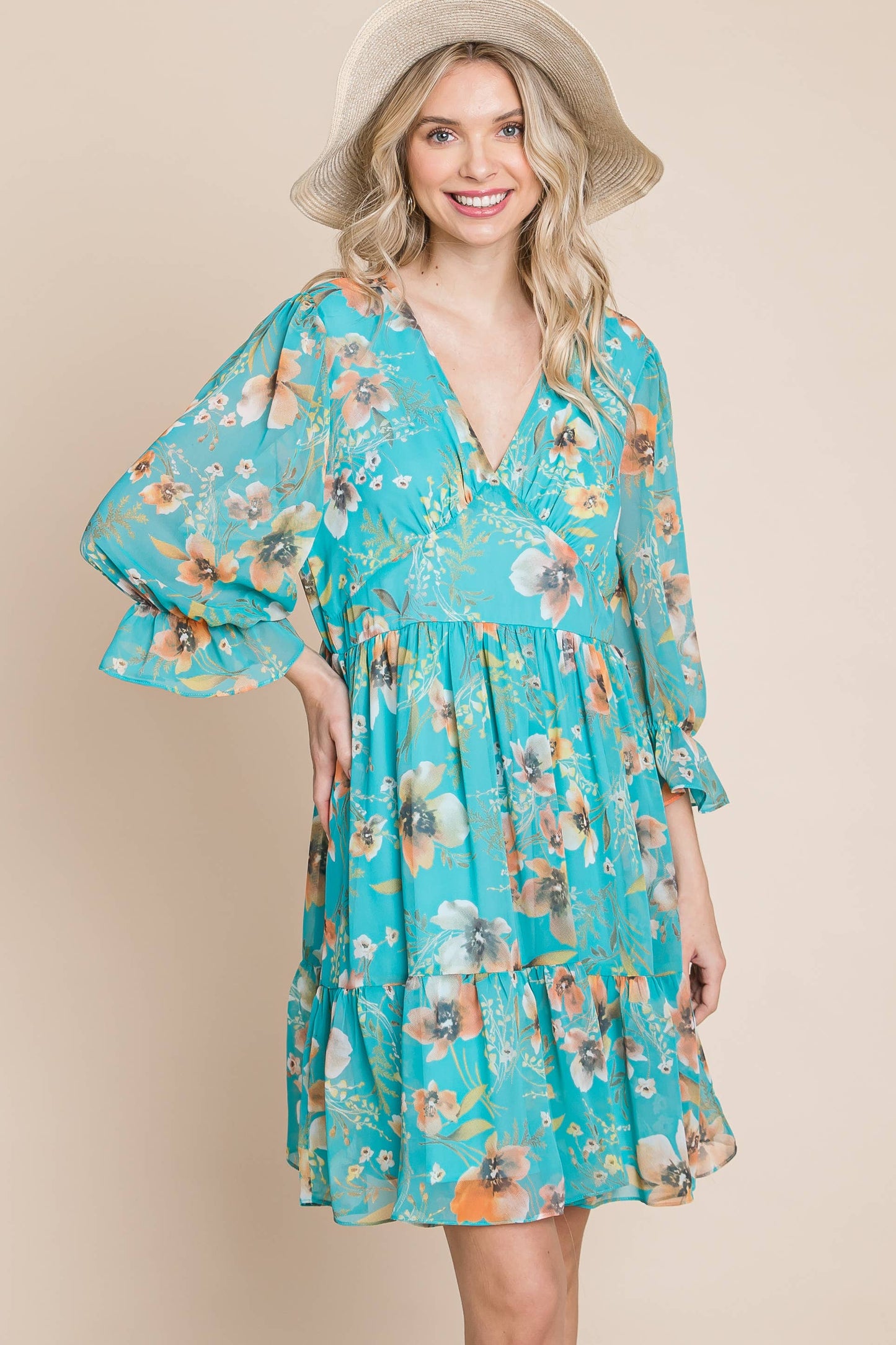 Curvy Floral Chiffon Dress 8761