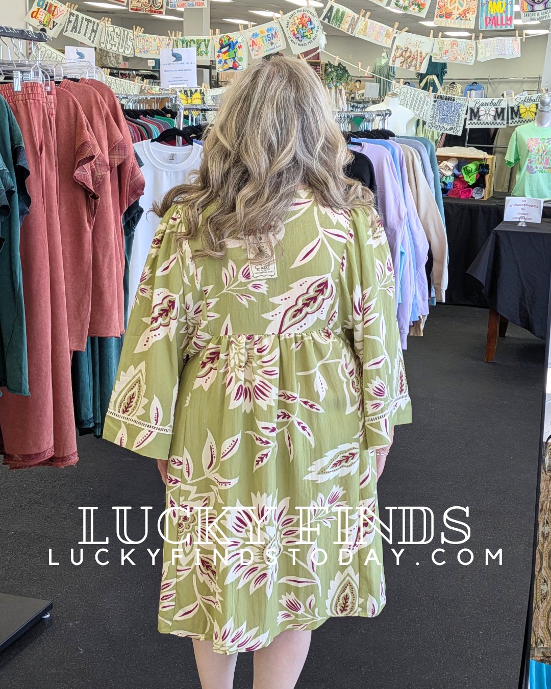 Easel Printed Wide Sleeve Dress P538