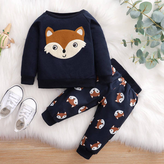 K121 Cartoon Fox Pullover/Pants Set