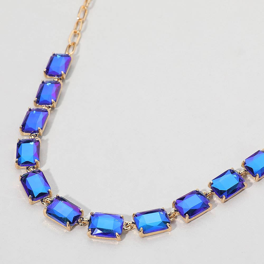 Cushion Rectangular Stone Cluster Link Evening Necklace