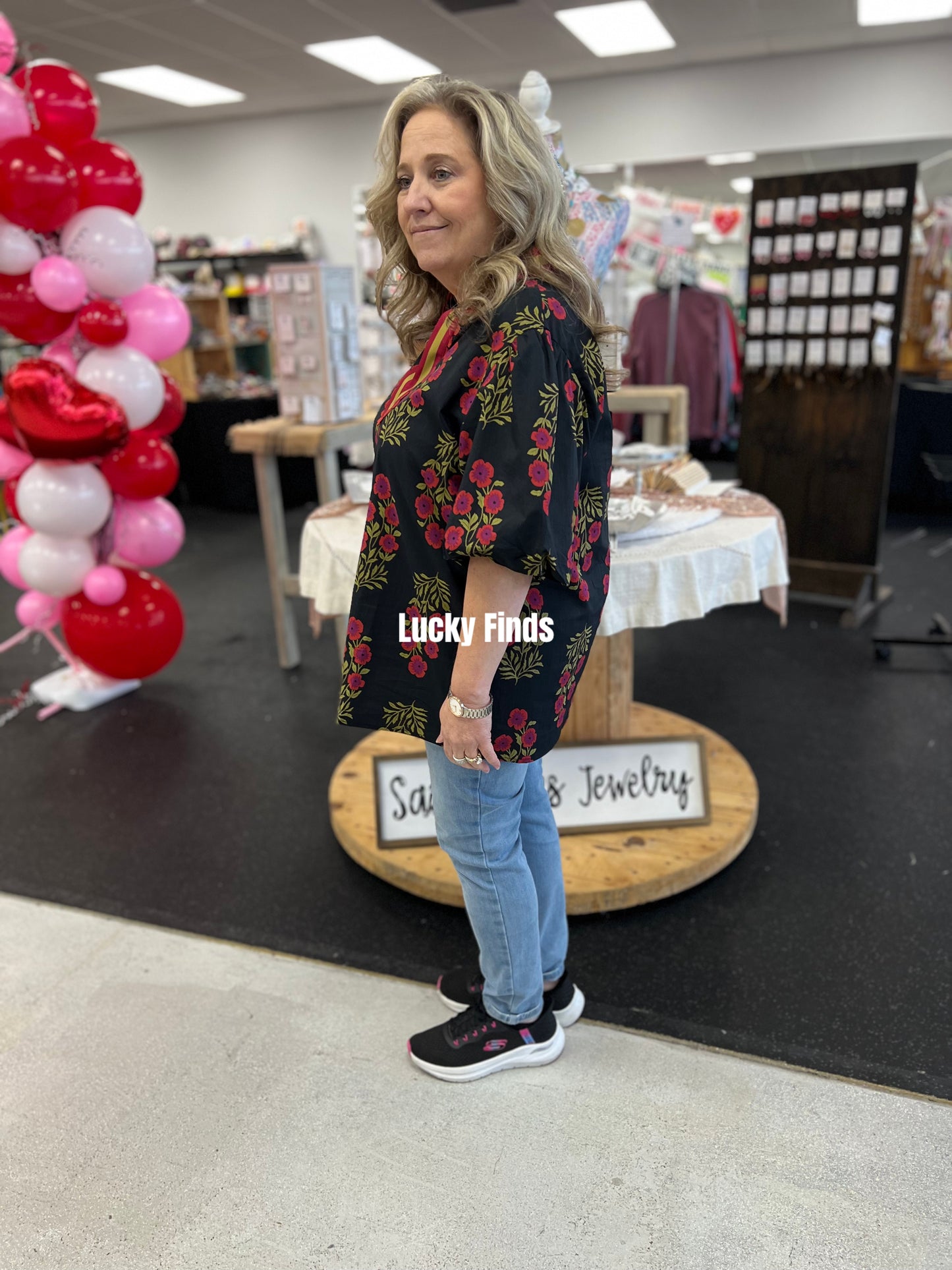 Black & Red Floral Top D1680