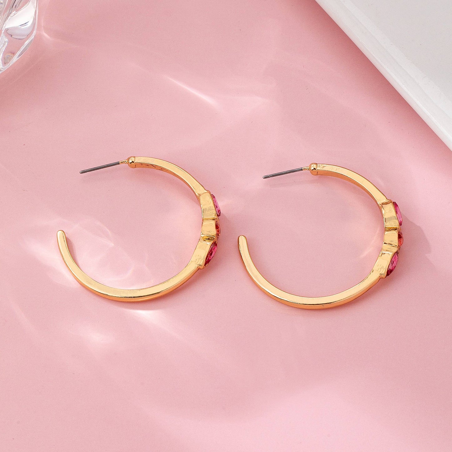 Fuchsia Marquise Crystal Hoop Earrings