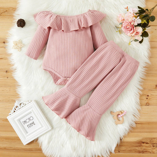 K131 Girl Ribbed Romper/Pants Set