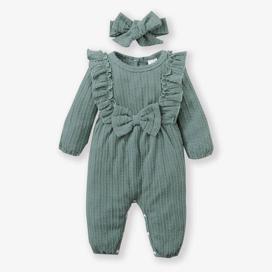 K119 Girl Bowknot Jumpsuit w Headband