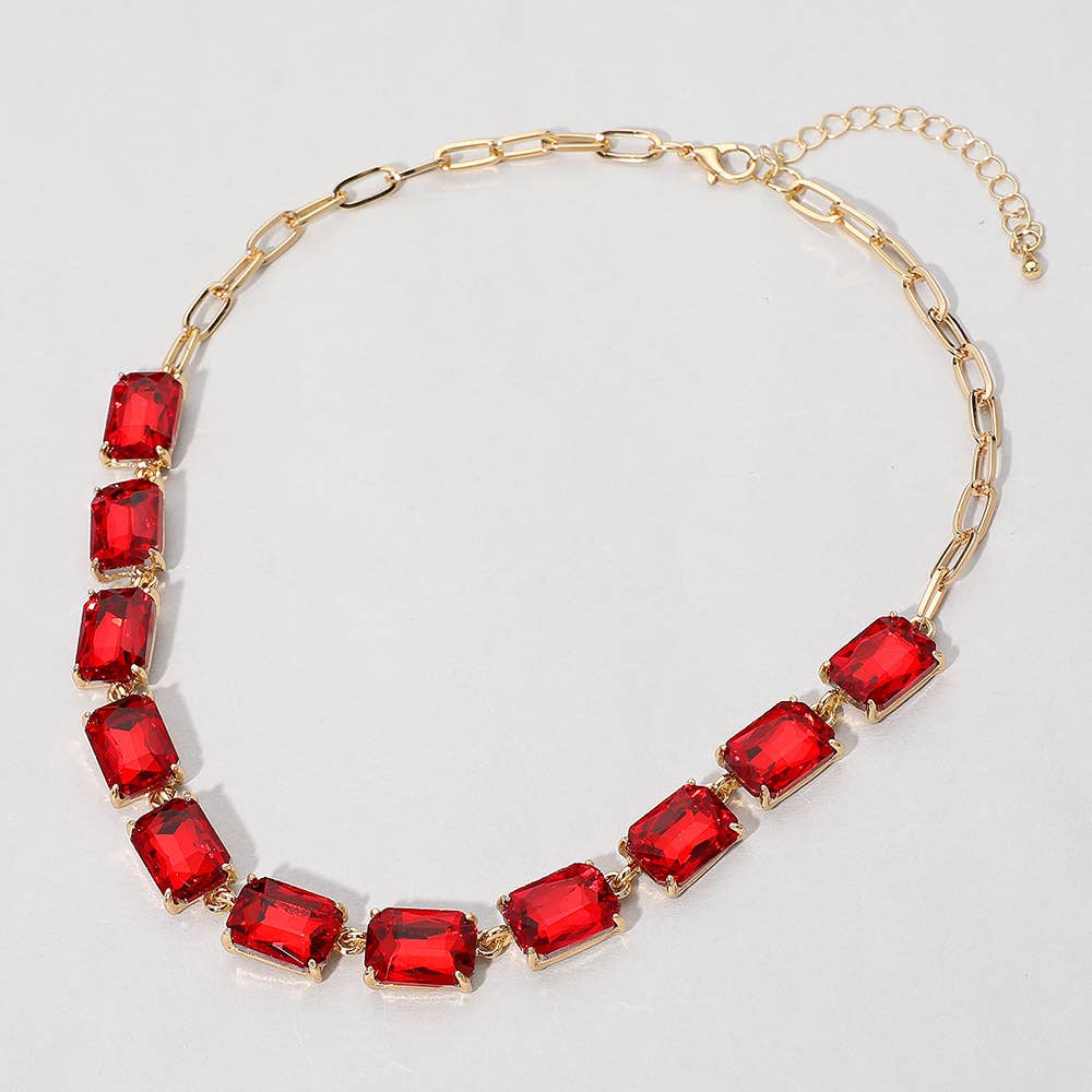 Cushion Rectangular Stone Cluster Link Evening Necklace