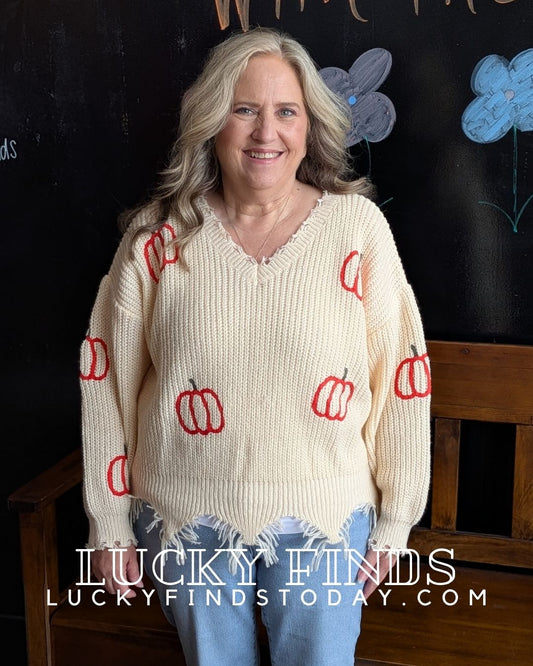 Pumpkin Embroidered Sweater W463